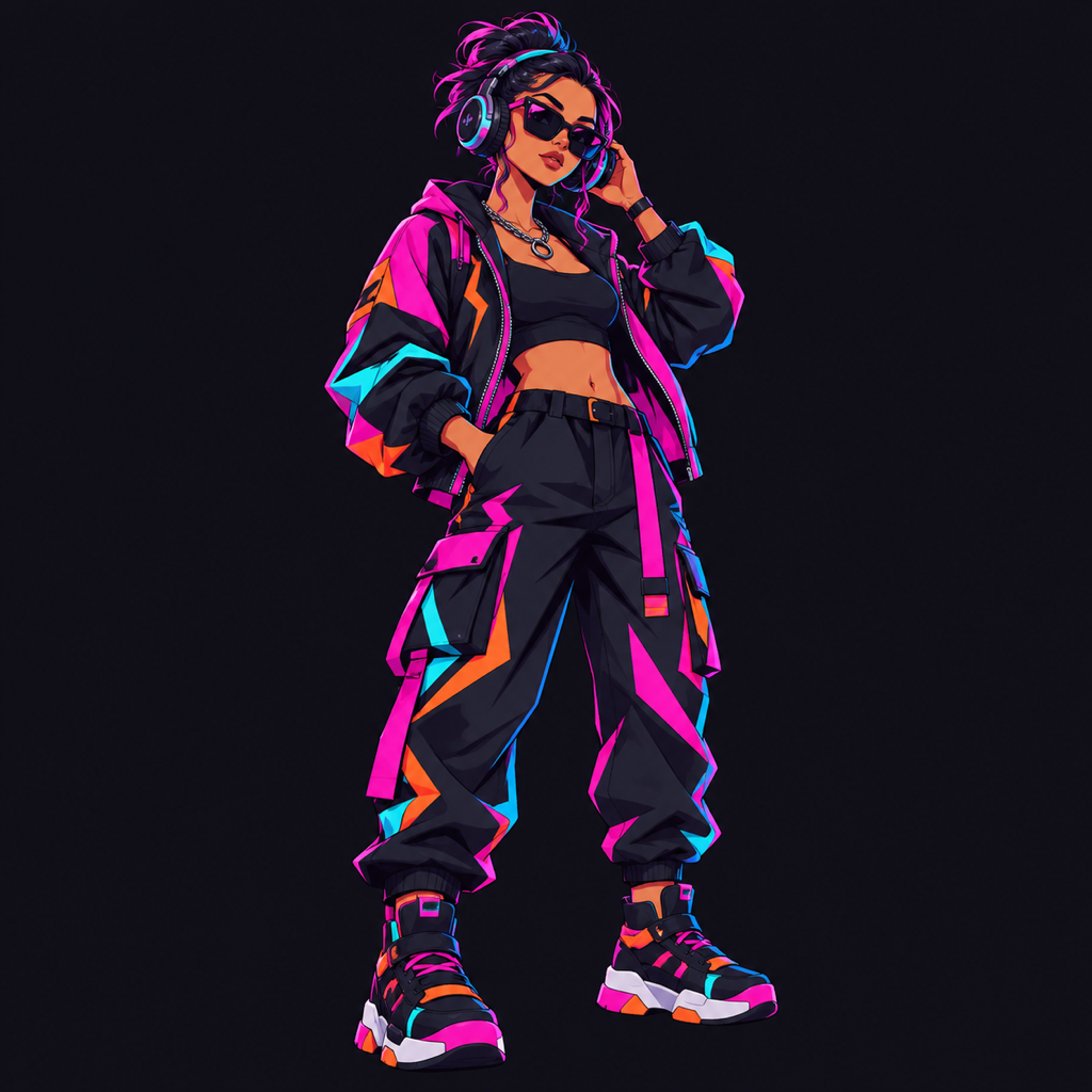 DJ cartoon néon en pied